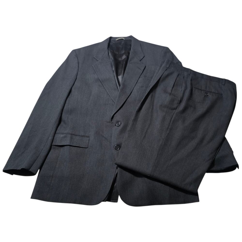 Vintage Christian Dior Monsieur Suit 42L Wool USA 2 Piece Charcoal Herringbone